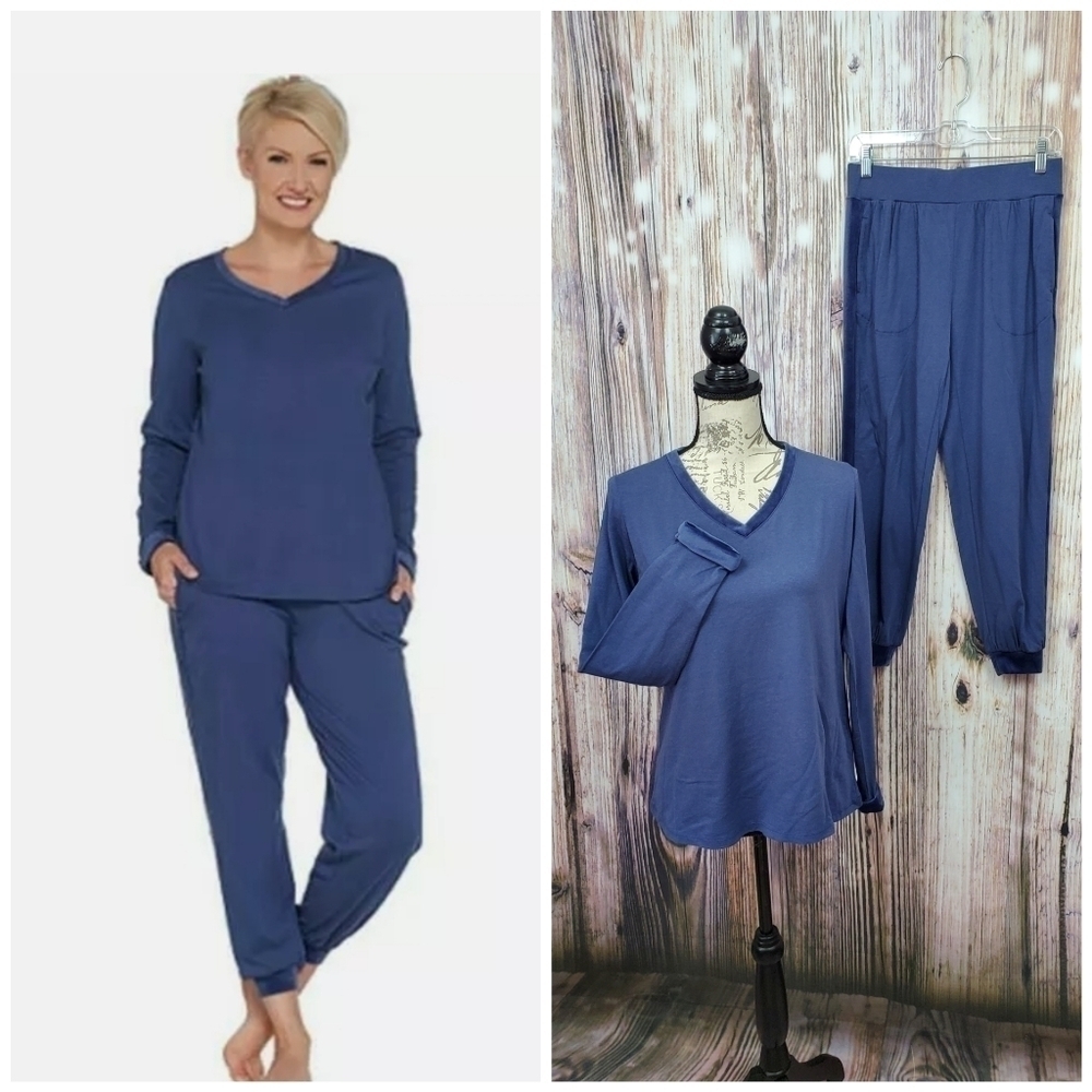 ANYBODY Indigo Blue Velour Cozy Knit Pajama Set
